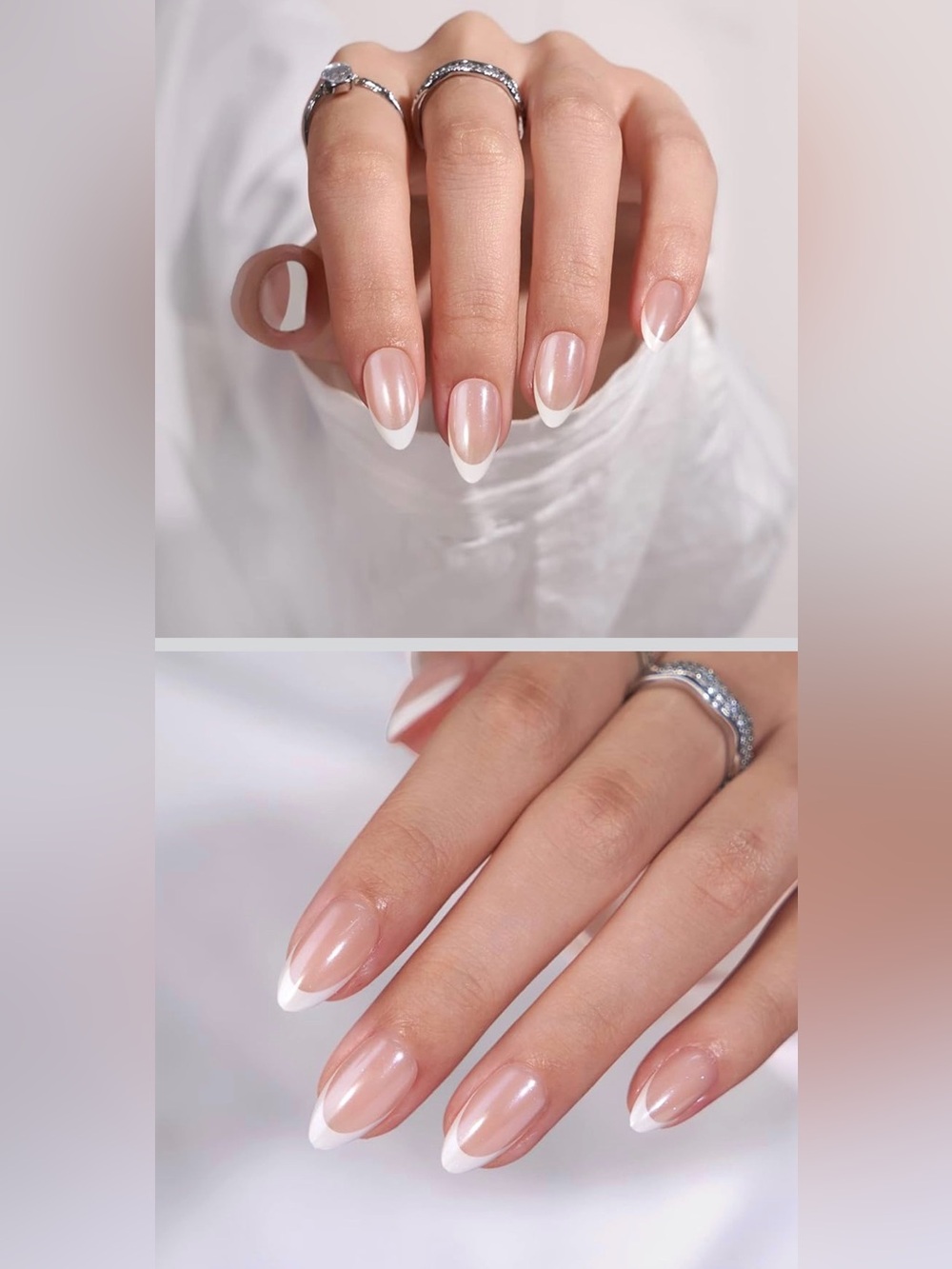 BTArtbox Reusable Stick On Nails - Classic White Almond Medium
